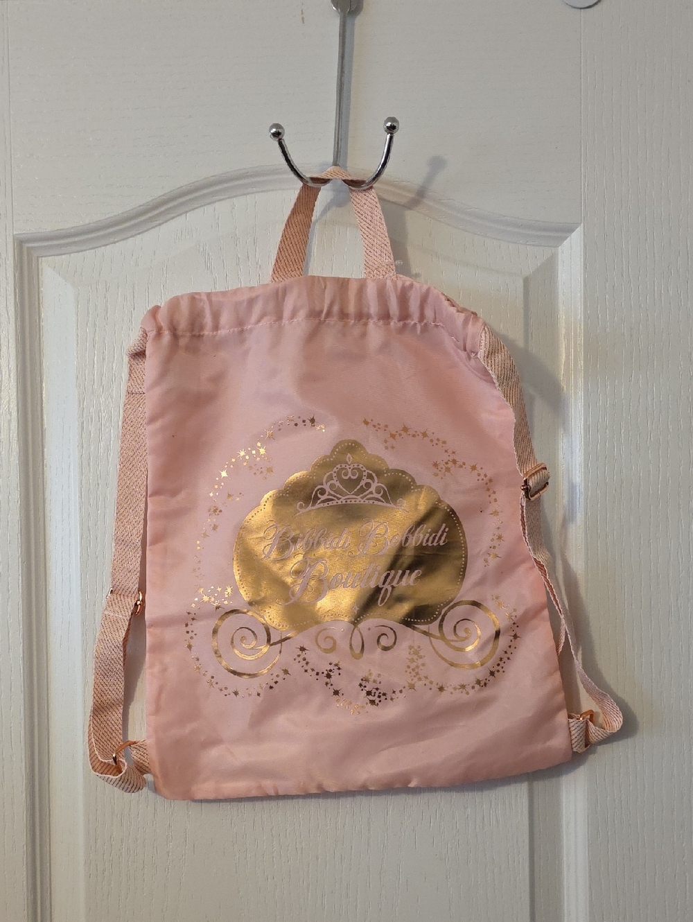 Bobbidi Bibbidi Boutique Pink Gold Logo Drawstring Backpack - Boutique Style